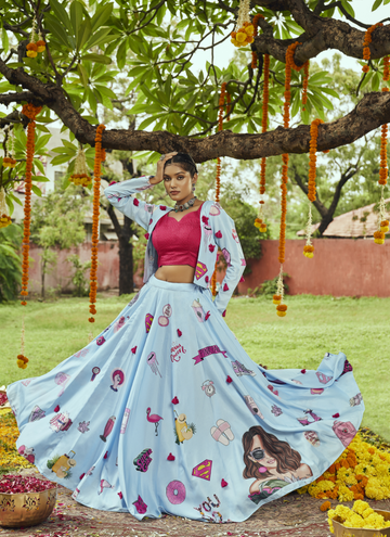 Digital Printed Muslin Cotton Jacket Style Fancy Chaniya Choli